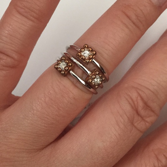 Sterling and rose multi row sapphire ring - Picture 3 of 7